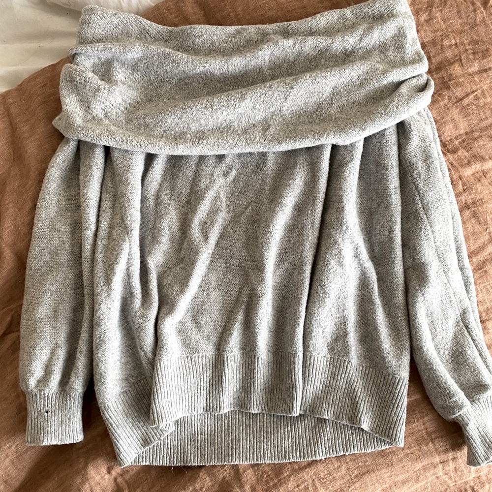 Off the shoulder grey knit top